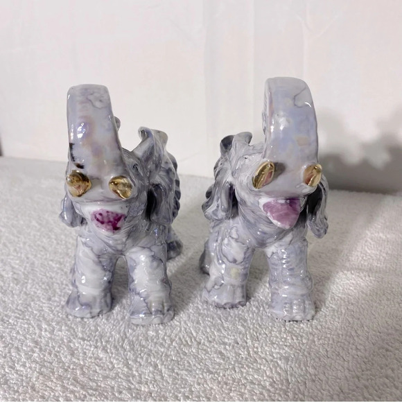 Vintage Marbled Purple Porcelain Elephants X2 - Picture 12 of 12
